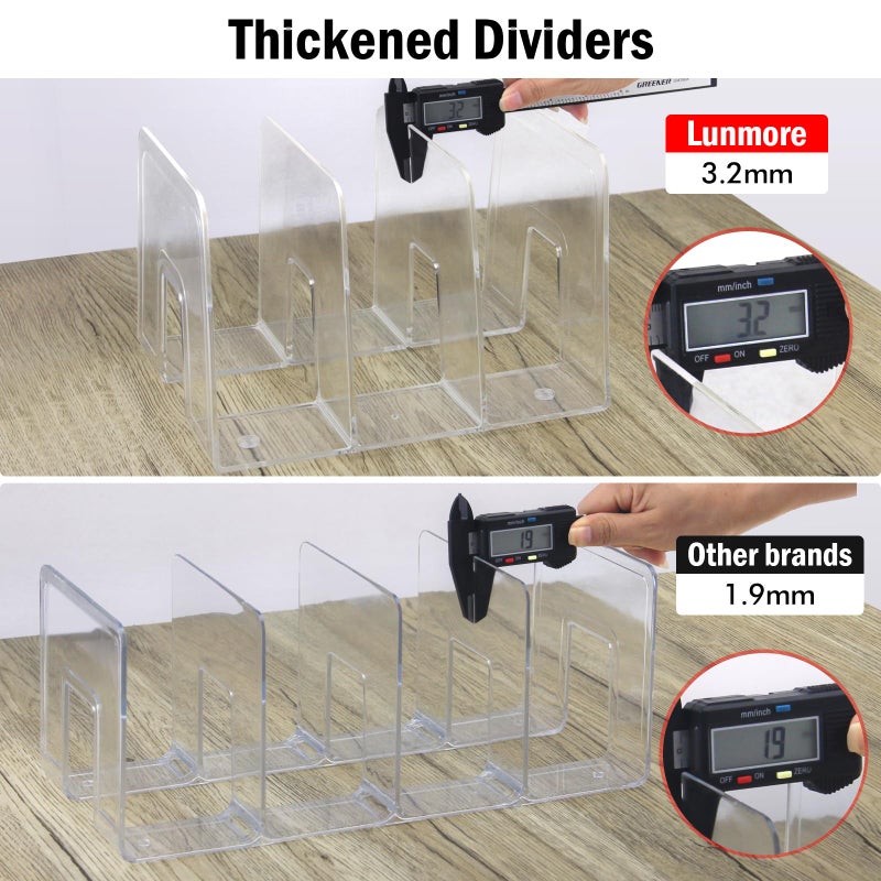 Lunmore Clear Desktop Book Organizer, Creative Book Stand, Divider Bookshelf for Home School and Office, Non-Acrylic Stand Bookshelves (3 Sections), Transparent, Pack of 2 - Image 3